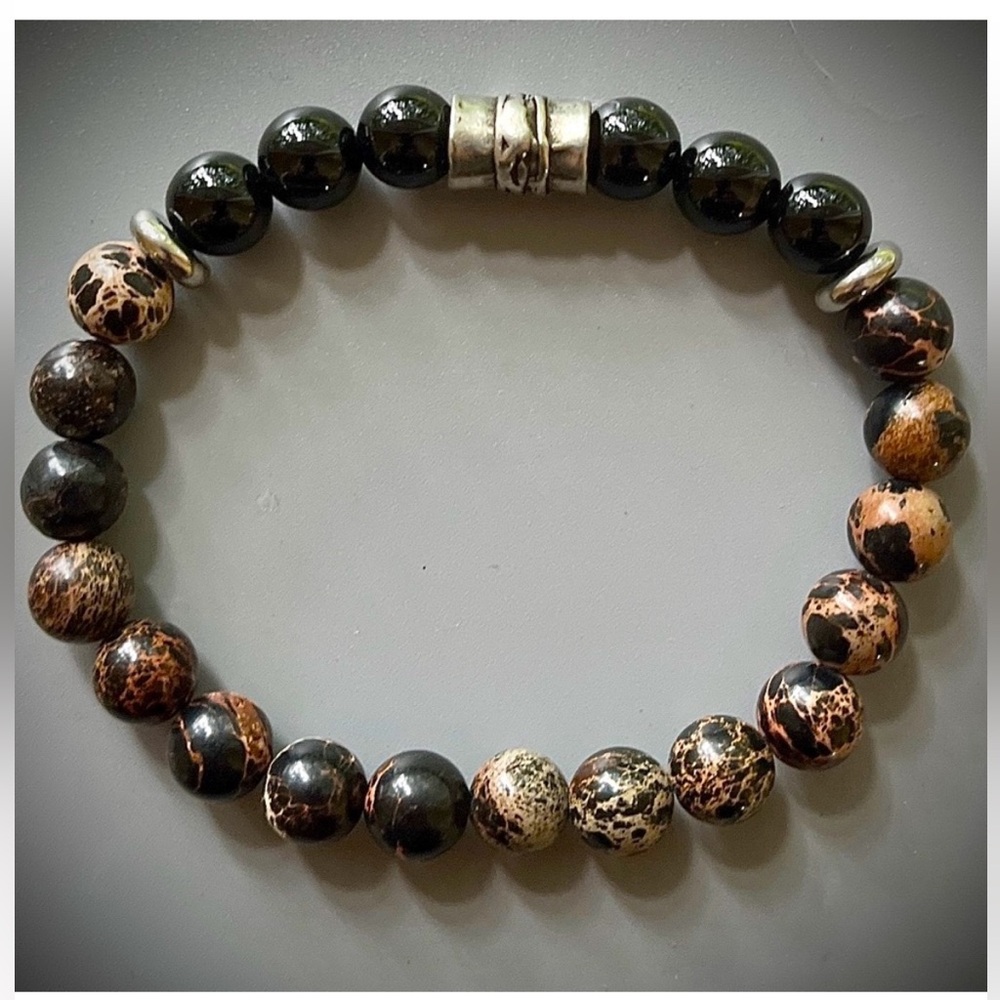 Black Sea Sediment and Black Obsidian Handcrafted Bead Bracelet